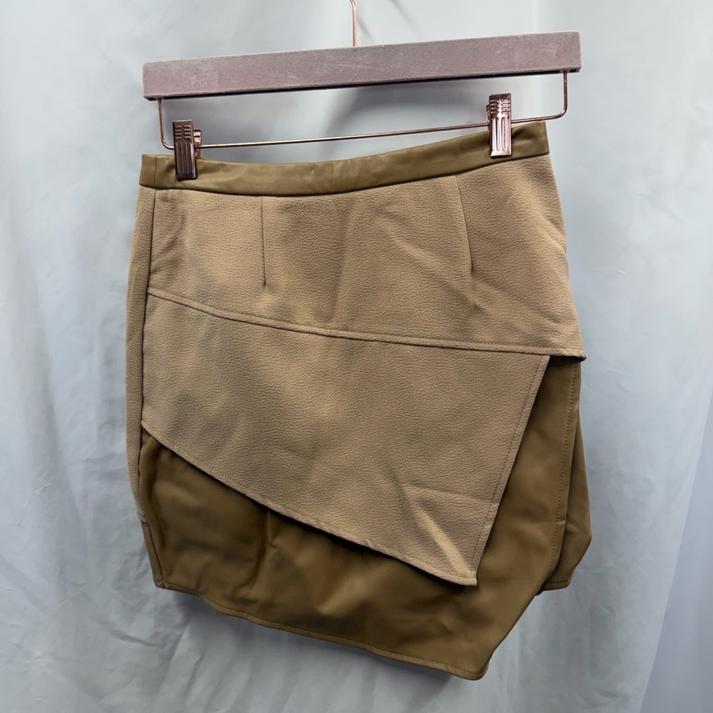 NWT Tobi tan faux leather asymmetrical mini skirt size S
